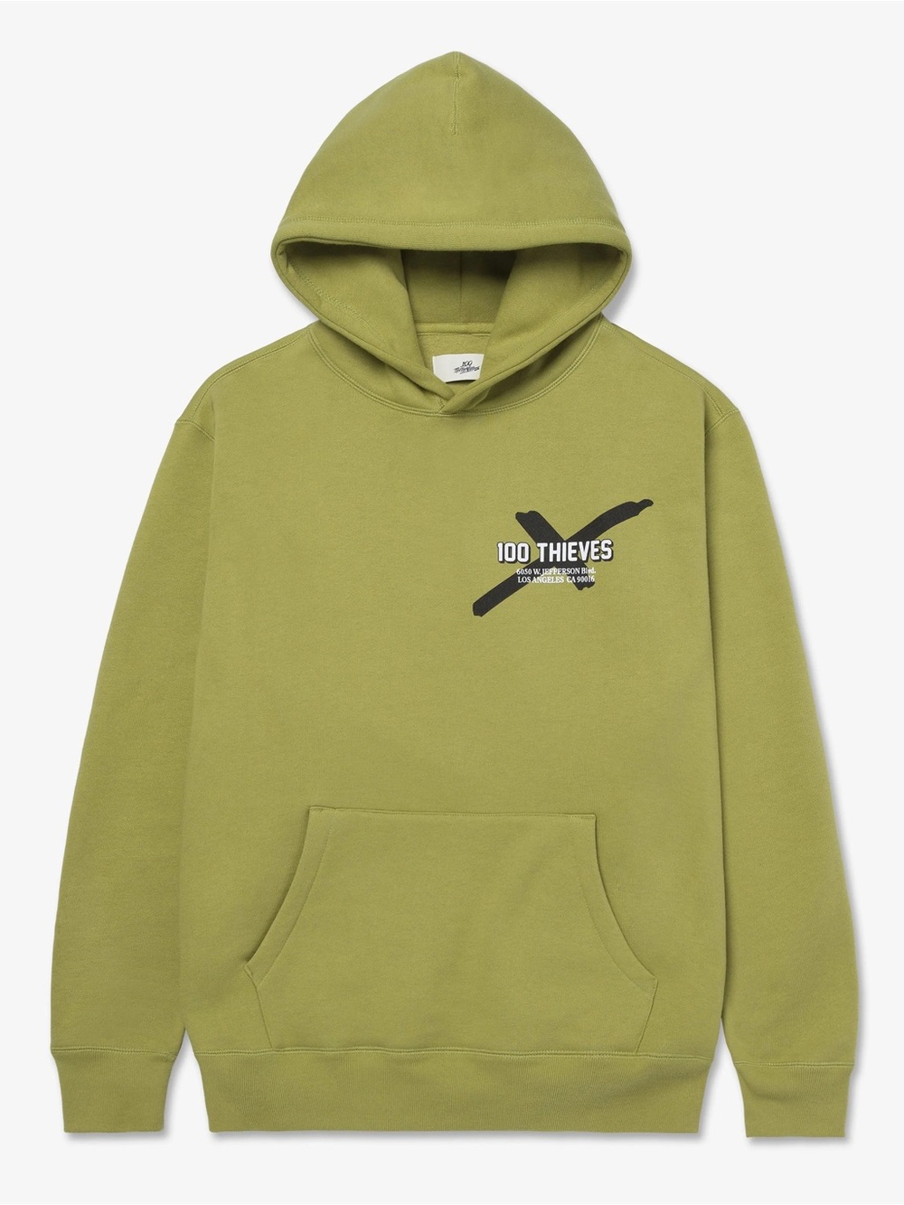 100 THIEVES WOLF PULLOVER - Olive Green Logo Hoodie in Large
